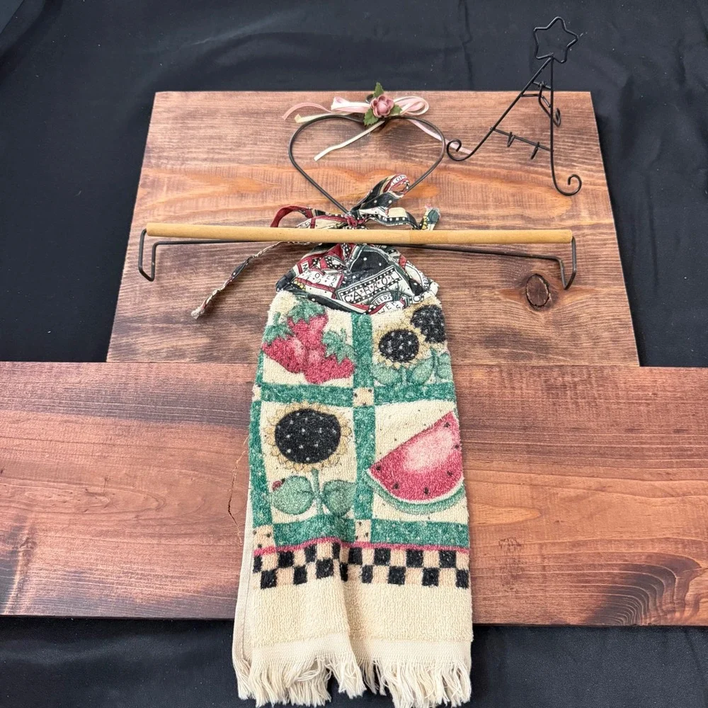 Handmade Primitive Country Kitchen Towel Set Watermelon Sunflower Heart Hanger